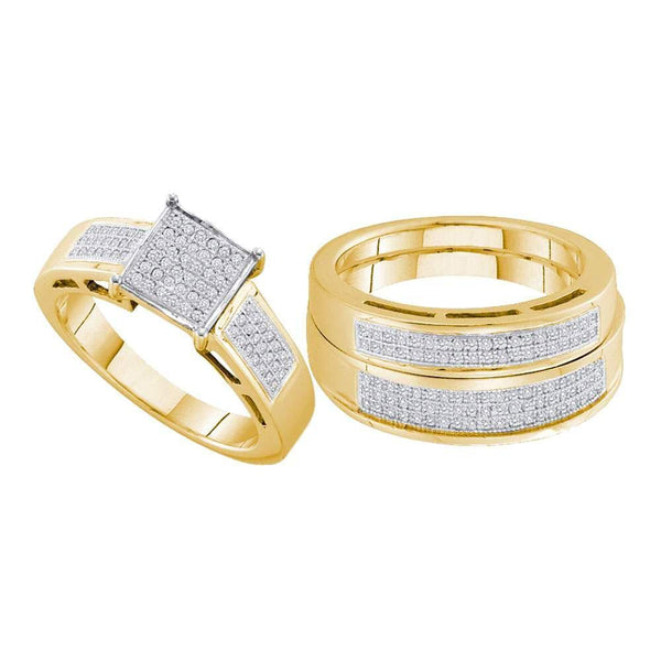 10kt Yellow Gold His & Hers Diamond Cluster Matching Bridal Wedding Ring Band Set 5/8 Cttw-Gold & Diamond Wedding Jewelry-JadeMoghul Inc.