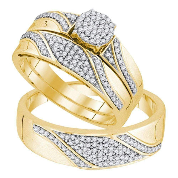 10kt Yellow Gold His & Hers Round Diamond Cluster Matching Bridal Wedding Ring Band Set 1/2 Cttw - FREE Shipping (US/CAN)-Wedding Jewelry-5-JadeMoghul Inc.