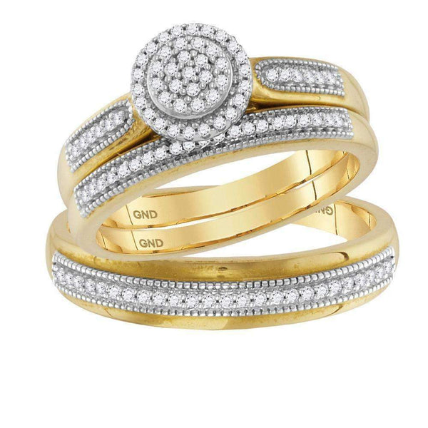 10kt Yellow Gold His & Hers Round Diamond Cluster Matching Bridal Wedding Ring Band Set 1/4 Cttw - FREE Shipping (US/CAN)-Wedding Jewelry-5-JadeMoghul Inc.