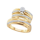 10kt Yellow Gold His & Hers Round Diamond Cluster Matching Bridal Wedding Ring Band Set 3/8 Cttw - FREE Shipping (US/CAN)-Gold & Diamond Trio Sets-5-JadeMoghul Inc.