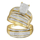10kt Yellow Gold His & Hers Round Diamond Rectangle Cluster Matching Bridal Wedding Ring Band Set 5/8 Cttw - FREE Shipping (US/CAN)-Gold & Diamond Trio Sets-5-JadeMoghul Inc.