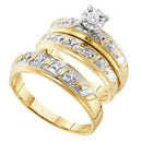 10kt Yellow Gold His & Hers Round Diamond Solitaire Matching Bridal Wedding Ring Band Set 1/12 Cttw - FREE Shipping (US/CAN)-Gold & Diamond Trio Sets-7.5-JadeMoghul Inc.