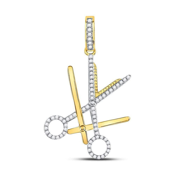 10kt Yellow Gold Mens Diamond Barber Scissors Charm Pendant 7/8 Cttw-Gold & Diamond Men Charms & Pendants-JadeMoghul Inc.