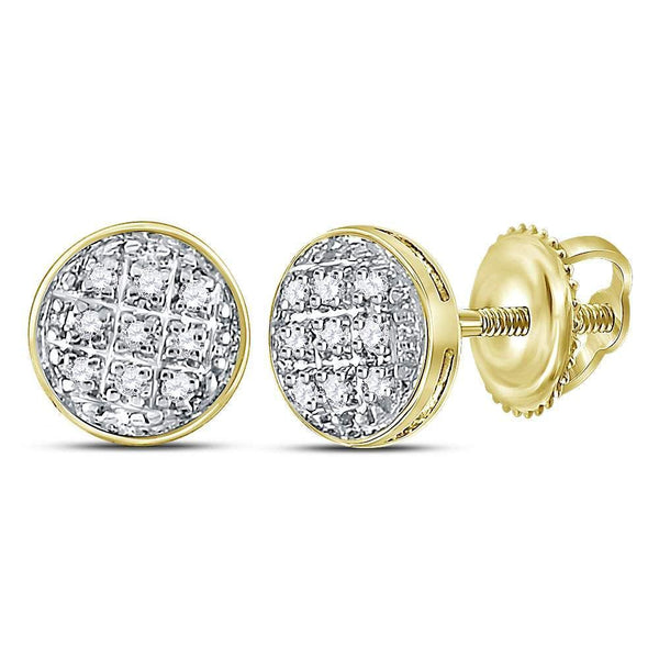 10kt Yellow Gold Mens Diamond Circle Cluster Stud Earrings 1/20 Cttw-Gold & Diamond Men Earrings-JadeMoghul Inc.