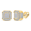 10kt Yellow Gold Mens Diamond Cluster Stud Earrings 1/5 Cttw-Gold & Diamond Men Earrings-JadeMoghul Inc.