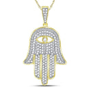 10kt Yellow Gold Mens Diamond Eye of Fatima Hamsa Hand Charm Pendant 1/2 Cttw-Gold & Diamond Men Charms & Pendants-JadeMoghul Inc.