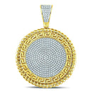 10kt Yellow Gold Mens Diamond Greek Key Circle Charm Pendant 5/8 Cttw-Gold & Diamond Men Charms & Pendants-JadeMoghul Inc.