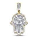 10kt Yellow Gold Mens Diamond Hamsa Hand of Fathima Charm Pendant 1-1/4 Cttw-Gold & Diamond Men Charms & Pendants-JadeMoghul Inc.