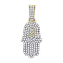 10kt Yellow Gold Mens Diamond Hamsa Hand of Fathima Charm Pendant 1/2 Cttw-Gold & Diamond Men Charms & Pendants-JadeMoghul Inc.