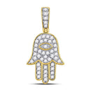 10kt Yellow Gold Mens Diamond Hamsa Hand of Fathima Charm Pendant 1/4 Cttw-Gold & Diamond Men Charms & Pendants-JadeMoghul Inc.