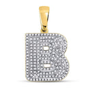 10kt Yellow Gold Mens Diamond Letter B Bubble Initial Charm Pendant 1/2 Cttw-Gold & Diamond Men Charms & Pendants-JadeMoghul Inc.