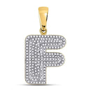 10kt Yellow Gold Mens Diamond Letter F Bubble Initial Charm Pendant 1/2 Cttw-Gold & Diamond Men Charms & Pendants-JadeMoghul Inc.