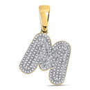 10kt Yellow Gold Mens Diamond Letter M Bubble Initial Charm Pendant 1/2 Cttw-Gold & Diamond Men Charms & Pendants-JadeMoghul Inc.
