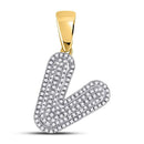 10kt Yellow Gold Mens Diamond Letter V Bubble Initial Charm Pendant 3/8 Cttw-Gold & Diamond Men Charms & Pendants-JadeMoghul Inc.