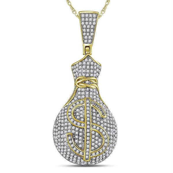 10kt Yellow Gold Men's Diamond Money Bag Dollar Sign Charm Pendant-Gold & Diamond Men Charms & Pendants-JadeMoghul Inc.