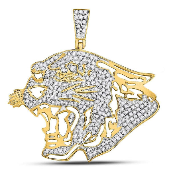 10kt Yellow Gold Mens Diamond Panther Head Charm Pendant 5/8 Cttw-Gold & Diamond Men Charms & Pendants-JadeMoghul Inc.