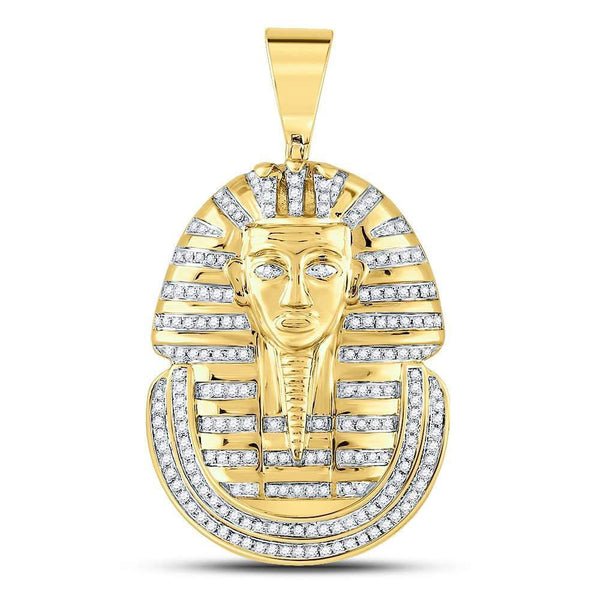 10kt Yellow Gold Mens Diamond Pharaoh Face Charm Pendant 5/8 Cttw-Gold & Diamond Men Charms & Pendants-JadeMoghul Inc.