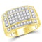 10kt Yellow Gold Mens Diamond Rectangle Cluster Ring 1.00 Cttw-Gold & Diamond Men Rings-JadeMoghul Inc.
