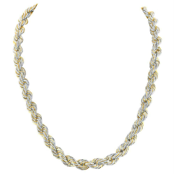 10kt Yellow Gold Men's Diamond Rope Chain Necklace-Gold & Diamond Men Charms & Pendants-JadeMoghul Inc.