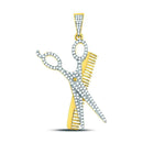 10kt Yellow Gold Mens Diamond Scissors Comb Barber Charm Pendant 3/4 Cttw-Gold & Diamond Men Charms & Pendants-JadeMoghul Inc.
