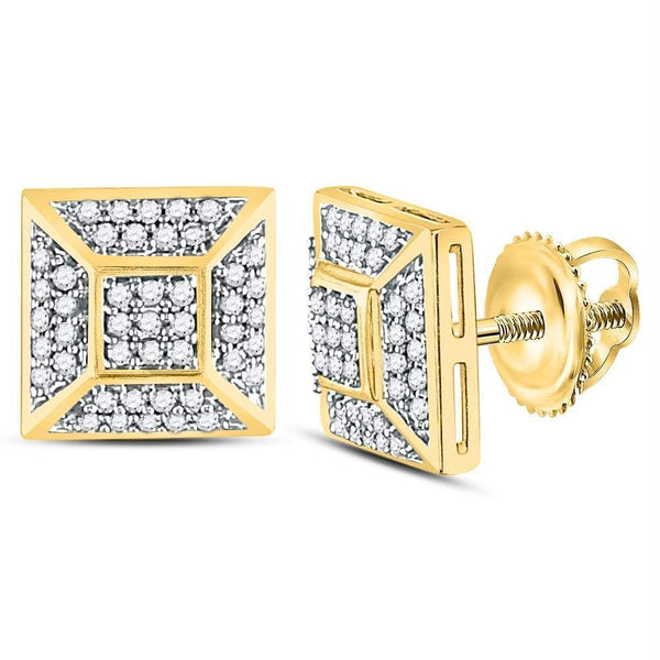 10kt Yellow Gold Men's Diamond Square Cluster Stud Earrings-Gold & Diamond Men Earrings-JadeMoghul Inc.