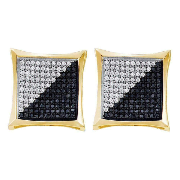 10kt Yellow Gold Mens Round Black Color Enhanced Diamond Square Kite Cluster Earrings 1-4 Cttw - FREE Shipping (USA/CAN)-Gold & Diamond Men Earrings-JadeMoghul Inc.