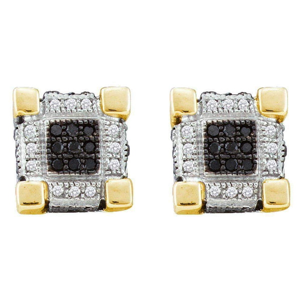 10kt Yellow Gold Mens Round Diamond 3D Cube Square Cluster Stud Earrings 1-4 Cttw - FREE Shipping (US/CAN)-Gold & Diamond Men Earrings-JadeMoghul Inc.