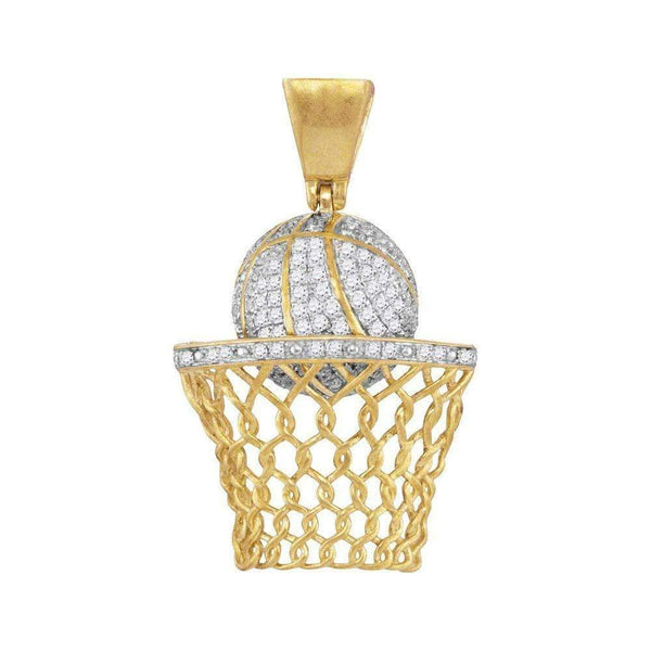10kt Yellow Gold Mens Round Diamond Basketball Hoop Net Charm Pendant 3-4 Cttw-Gold & Diamond Men Charms & Pendants-JadeMoghul Inc.