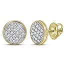 10kt Yellow Gold Mens Round Diamond Circle Cluster Stud Earrings 1-12 Cttw-Gold & Diamond Men Earrings-JadeMoghul Inc.