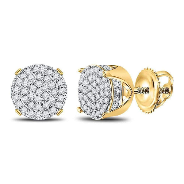 10kt Yellow Gold Mens Round Diamond Circle Cluster Stud Earrings 1-4 Cttw-Gold & Diamond Men Earrings-JadeMoghul Inc.