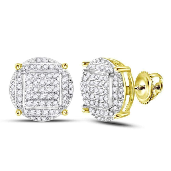 10kt Yellow Gold Mens Round Diamond Circle Cluster Stud Earrings 5-8 Cttw - FREE Shipping (US/CAN)-Gold & Diamond Men Earrings-JadeMoghul Inc.