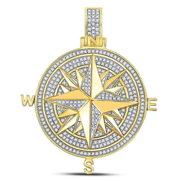 10kt Yellow Gold Mens Round Diamond Compass Rose Charm Pendant 1-2 Cttw-Gold & Diamond Men Charms & Pendants-JadeMoghul Inc.
