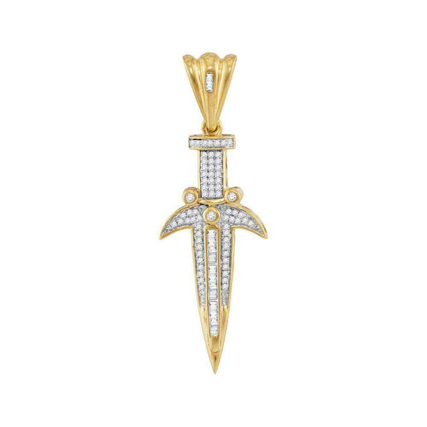 10kt Yellow Gold Mens Round Diamond Dagger Knife Charm Pendant 3-4 Cttw-Gold & Diamond Men Charms & Pendants-JadeMoghul Inc.