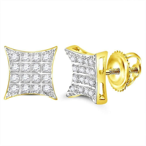 10kt Yellow Gold Men's Round Diamond Kite Square Cluster Stud Earrings 1-10 Cttw - FREE Shipping (US/CAN)-Gold & Diamond Men Earrings-JadeMoghul Inc.