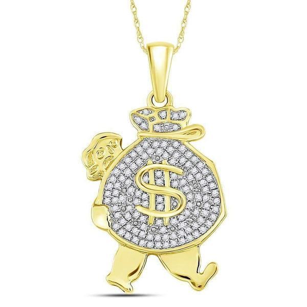 10kt Yellow Gold Mens Round Diamond Money Bag Man Charm Pendant 1-4 Cttw-Gold & Diamond Men Charms & Pendants-JadeMoghul Inc.