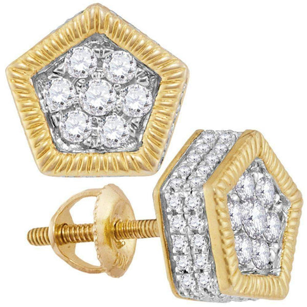 10kt Yellow Gold Men's Round Diamond Polygon Rope Frame Cluster Earrings 7-8 Cttw - FREE Shipping (US/CAN)-Gold & Diamond Men Earrings-JadeMoghul Inc.
