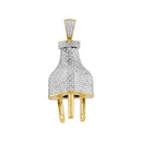 10kt Yellow Gold Men's Round Diamond Power Plug Charm Pendant 1-1-6 Cttw - FREE Shipping (US/CAN)-Men's Charms-JadeMoghul Inc.