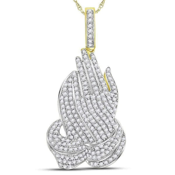 10kt Yellow Gold Men's Round Diamond Praying Hands Charm Pendant 1-1-2 Cttw - FREE Shipping (US/CAN)-Men's Charms-JadeMoghul Inc.