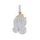 10kt Yellow Gold Men's Round Diamond Praying Hands Prayer Charm Pendant 1-1-6 Cttw - FREE Shipping (USA/CAN)-Gold & Diamond Men Charms & Pendants-JadeMoghul Inc.