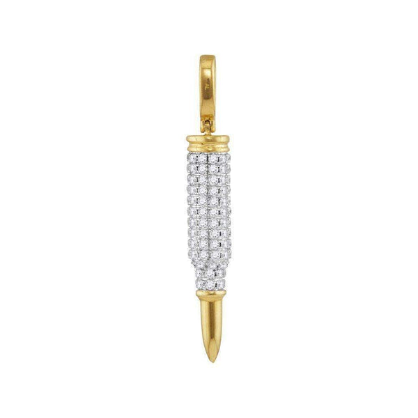 10kt Yellow Gold Men's Round Diamond Rifle Bullet Charm Pendant 1-3-8 Cttw - FREE Shipping (US/CAN)-Men's Charms-JadeMoghul Inc.