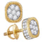 10kt Yellow Gold Men's Round Diamond Rope Frame Flower Cluster Earrings 1.00 Cttw - FREE Shipping (US/CAN)-Gold & Diamond Men Earrings-JadeMoghul Inc.