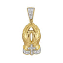 10kt Yellow Gold Mens Round Diamond Rosary Praying Hands Charm Pendant 1-4 Cttw-Gold & Diamond Men Charms & Pendants-JadeMoghul Inc.