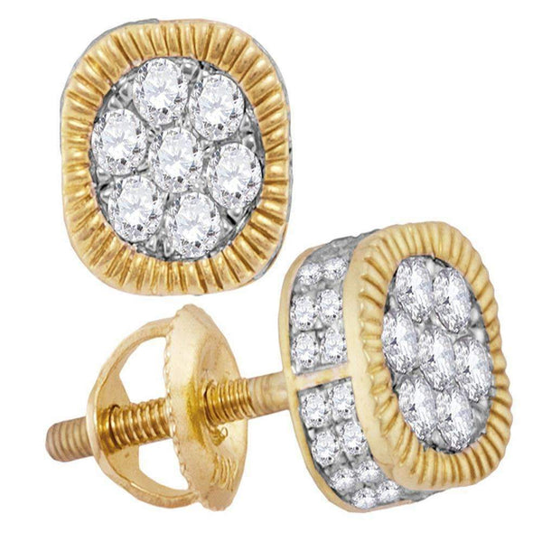 10kt Yellow Gold Mens Round Diamond Square 3D Cluster Stud Earrings 1-2 Cttw - FREE Shipping (US/CAN)-Gold & Diamond Men Earrings-JadeMoghul Inc.