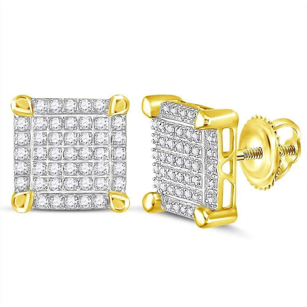 10kt Yellow Gold Mens Round Diamond Square Cluster Stud Earrings 1-4 Cttw - FREE Shipping (US/CAN)-Gold & Diamond Men Earrings-JadeMoghul Inc.
