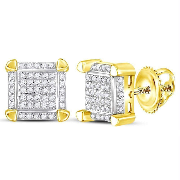 10kt Yellow Gold Mens Round Diamond Square Cluster Stud Earrings 1-6 Cttw - FREE Shipping (US/CAN)-Gold & Diamond Men Earrings-JadeMoghul Inc.