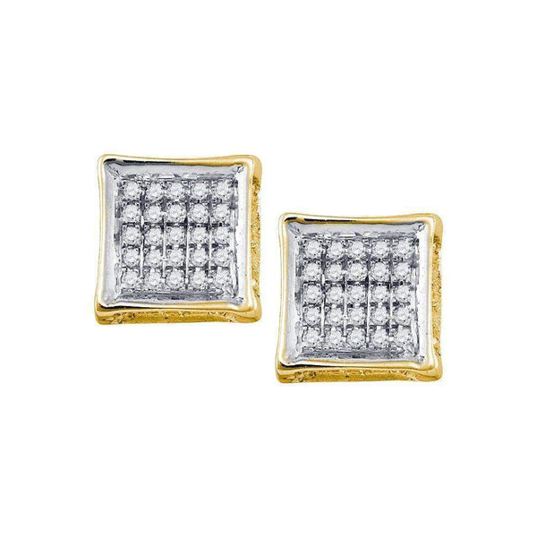 10kt Yellow Gold Mens Round Diamond Square Cluster Stud Earrings 1-8 Cttw - FREE Shipping (US/CAN)-Gold & Diamond Men Earrings-JadeMoghul Inc.