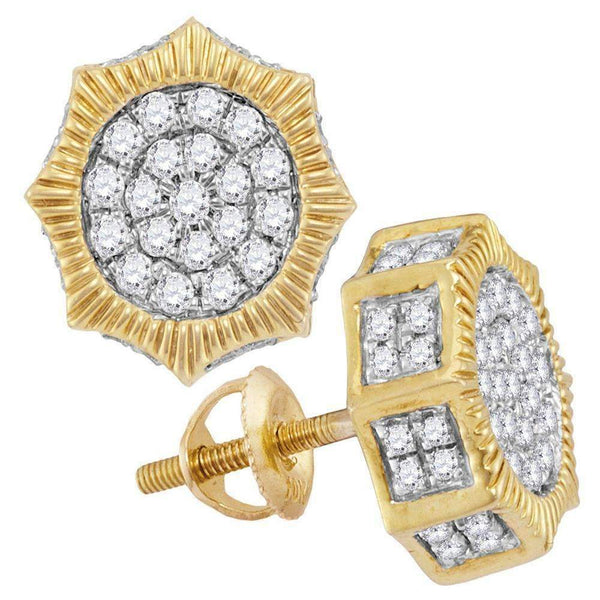 10kt Yellow Gold Mens Round Diamond Starburst 3D Cluster Stud Earrings 3-4 Cttw - FREE Shipping (US/CAN)-Gold & Diamond Men Earrings-JadeMoghul Inc.