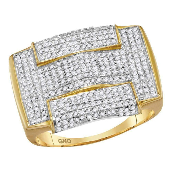 10kt Yellow Gold Men's Round Pave-set Diamond Rectangle Arched Cluster Ring 1.00 Cttw - FREE Shipping (US/CAN)-Gold & Diamond General-8-JadeMoghul Inc.