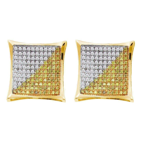 10kt Yellow Gold Men's Round Yellow Color Enhanced Diamond Square Cluster Earrings 1-4 Cttw - FREE Shipping (USA/CAN)-Gold & Diamond Men Earrings-JadeMoghul Inc.