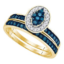 10kt Yellow Gold Women's Blue Color Enhanced Diamond Cluster Bridal Wedding Engagement Ring Band Set 1/2 Cttw - FREE Shipping (US/CAN)-Gold & Diamond Wedding Ring Sets-10-JadeMoghul Inc.